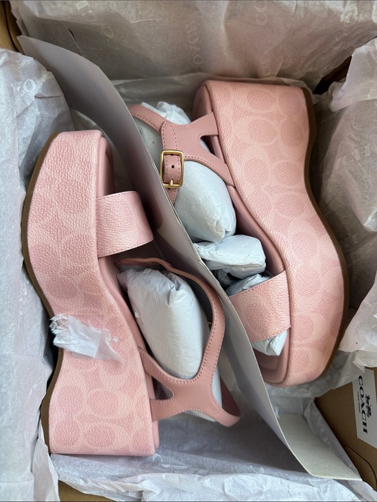 Coach Shoes - Coach Pink Platform Sandal with Gold Buckle